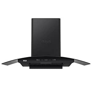 INALSA chimney for kitchen 90cm 1250 m³/hr FIGO90BKMAC|Auto Clean, Filterless Chimney With Motion Sensor|Touch Control With Digital Display|Curved Glass with Black Powder Coated Finish